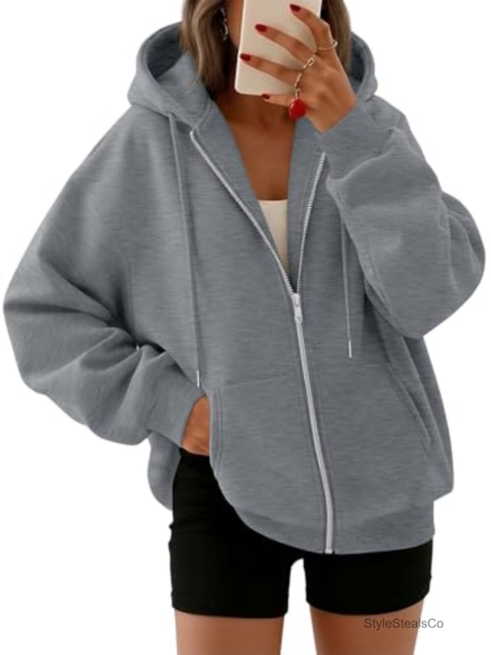 Oversized Zip Up Hoodie Fleece Sweatshirt Full Zip Y2K